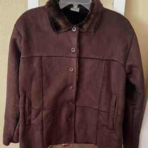 Chocolate Brown Suede Jacket with Faux Fur Collar.